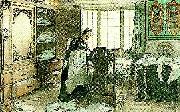 Carl Larsson karin vid linneskapet-min hustru i linneskapet painting